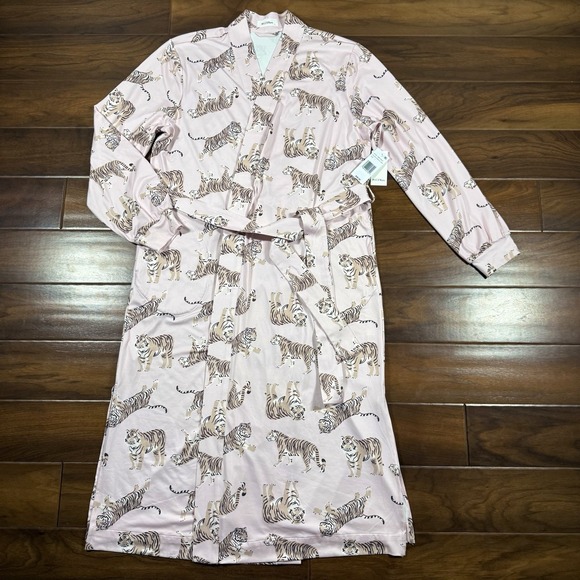 Mason Grey Women's Size Large Pink Tiger Lily Della Cloud Jersey Banded Robe - Picture 1 of 10